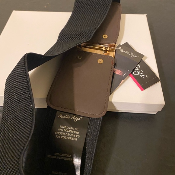 Charlie Paige Black Leopard Stretch Belt with Gold Buckle, Women, Size - Picture 2 of 5